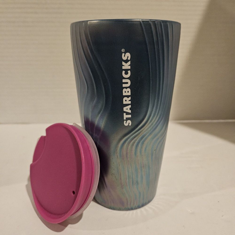 STARBUCKS TURQUOISE W RIPPLES OFā FUCHSIA TUMBLER CERAMIC 12 OZ. HOT/COLD NEW!!!